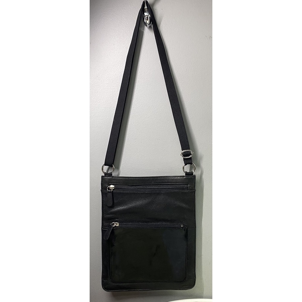 Wilsons‎ Leather Unisex Skinny Crossbody Black Bag Y2K Retro Boho 10.5x8.5x1/2"